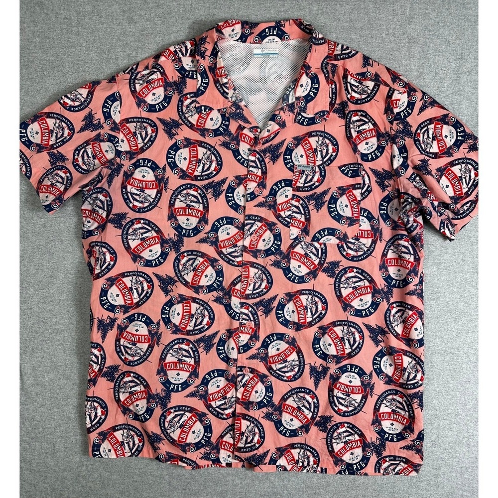 Columbia PFG Shirt Mens XXL Pink Button‎ Up Marlin Fishing Short Sleeve